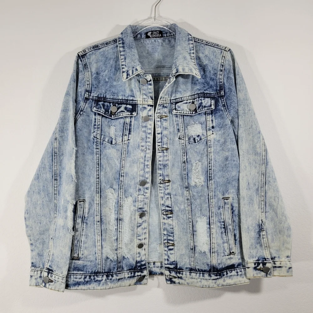 CRAZY CONSUELA sequin western boot distressed destroyed acid wash denim jacket